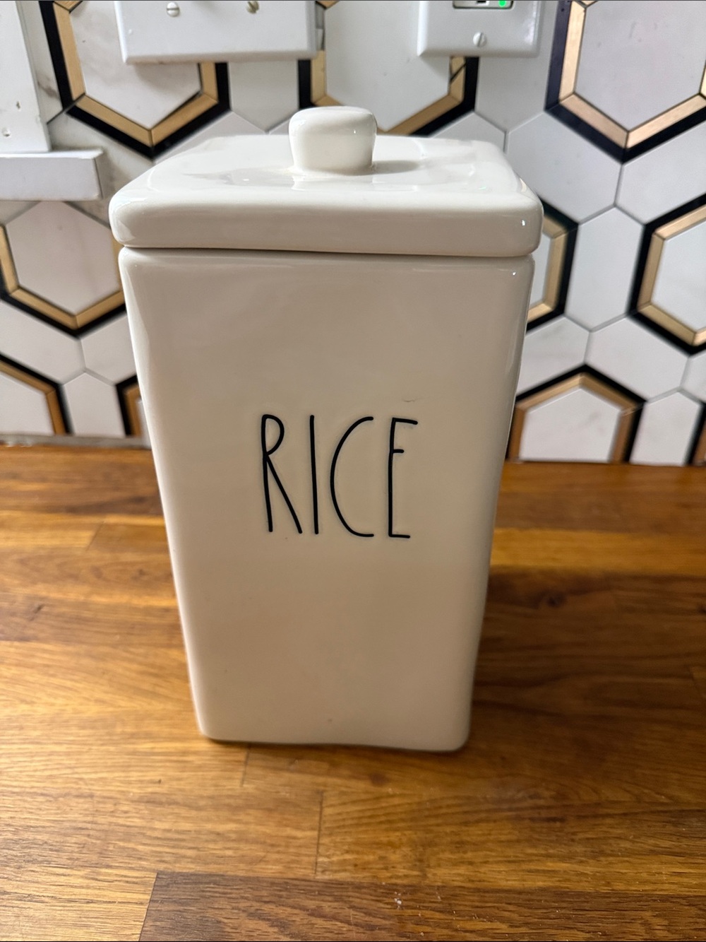 Rae Dunn Rice Canister - White
